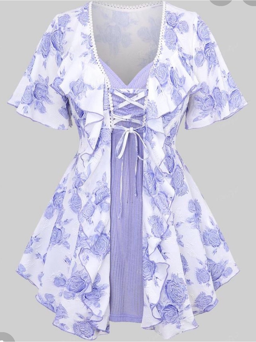 NIBag Rosegal Floral Ruffle Tie-Front Layered Blouse